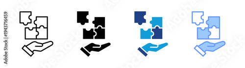 Puzzle icon set multiple style collection