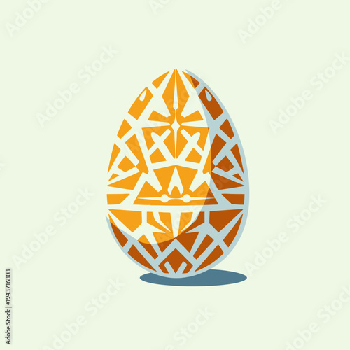 Intricate Geometric Patterns Adorn a Stylized Orange and White Egg on a Soft Pastel Background