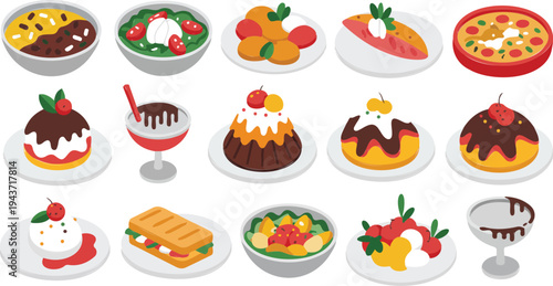 Italian cuisine food set with pizza pasta and desserts traditional dishes collection vector illustration isolated