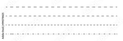 Collection of various dashed and dotted line styles .Vector Illustration .EPS 10 .