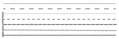 Collection of various dashed and dotted line styles .Vector Illustration .EPS 10 .