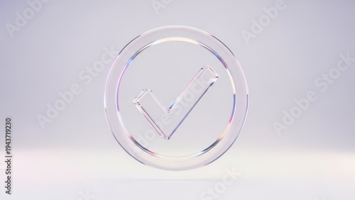 Shiny transparent checkmark inside a circle, symbolizing approval