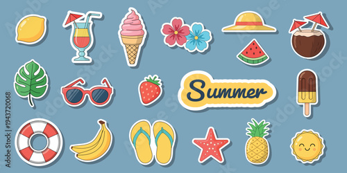 Summer Stickers' Paradise: A collection of cheerful summer-themed stickers, bursting with colors and capturing the essence of a fun-filled season.
