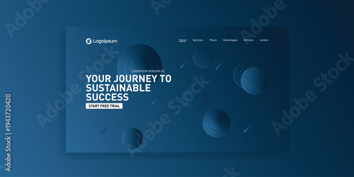 The Path to Success: An abstract website banner of a company, depicting spheres representing the journey to reach success with the offer for a free trial.