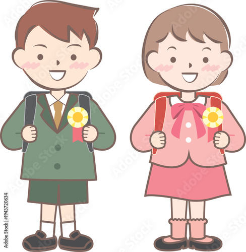 ランドセルを背負った新一年生の子供たち