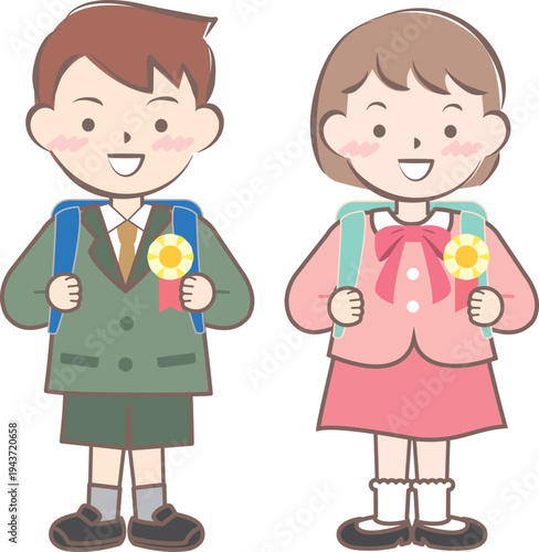 ランドセルを背負った新一年生の子供たち