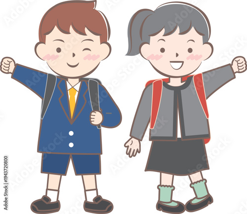 ランドセルを背負った新一年生の子供たち