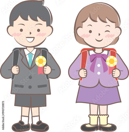 ランドセルを背負った新一年生の子供たち