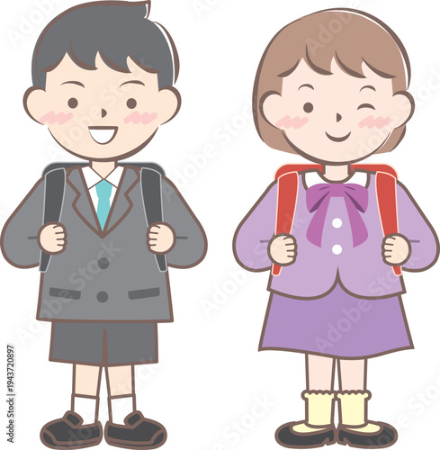 ランドセルを背負った新一年生の子供たち