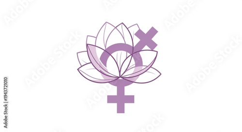 Intersex and transgender symbol combined with lotus flower in purple hue on white background
