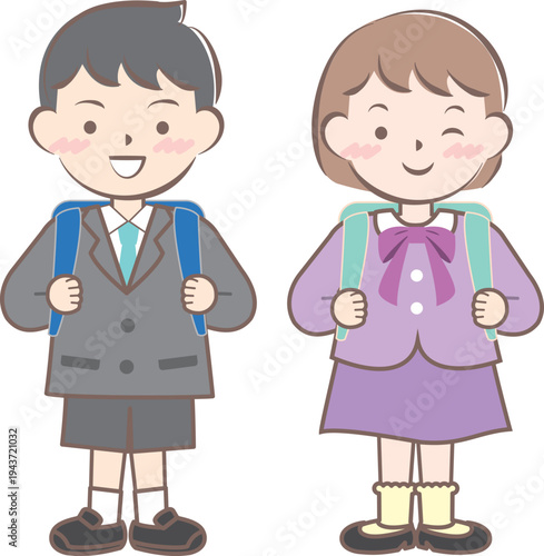 ランドセルを背負った新一年生の子供たち