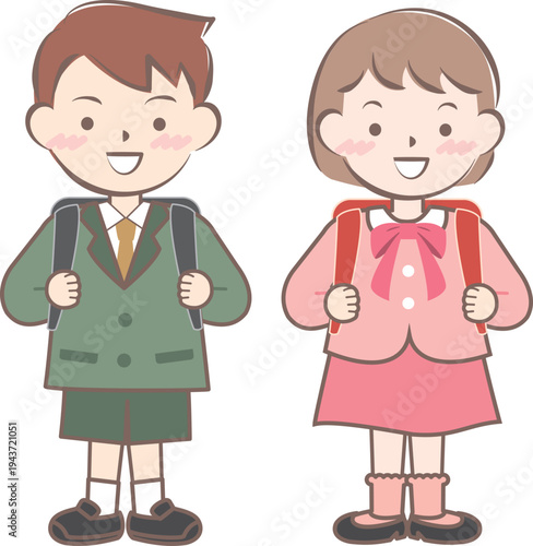 ランドセルを背負った新一年生の子供たち