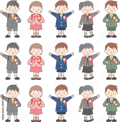 ランドセルを背負った新一年生の子供たち