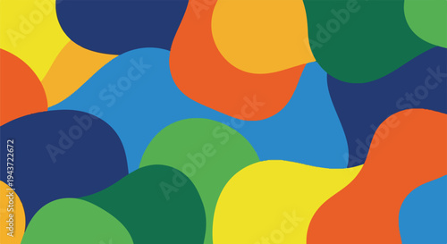 Colorful, layered, abstract shapes in shades of yellow, blue, and green