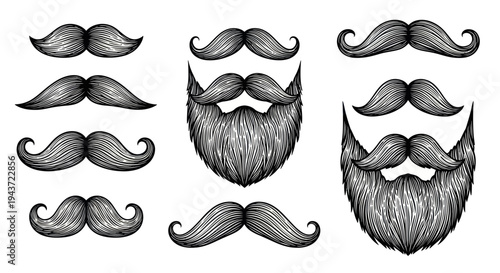 Vintage Mustache and Beard Styles Collection - Hand Drawn Sketch