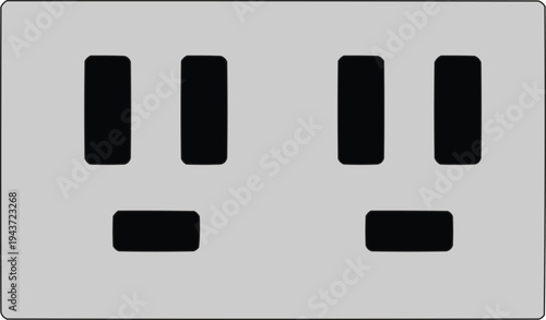 The image you described showcases a gray double electrical outlet, which is designed to accommodate two sets of electrical plugs. Each outlet consists of two vertical rectangular slots, which 