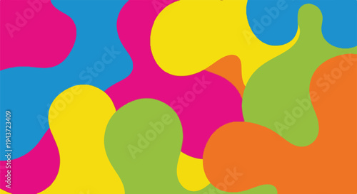 Colorful, organic, flowing shapes create a dynamic and playful composition