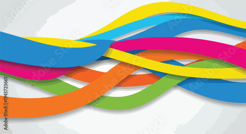 Colorful ribbons overlaying each other, bright and vibrant on a white background