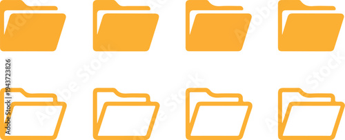 Set of orange folder icons in multiple styles for data organization document management storage office and digital file concepts