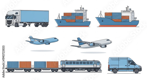 Various Transportation Vehicles and Cargo Ships.
