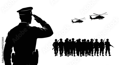 Military Salute and Formation with Helicopters Overhead