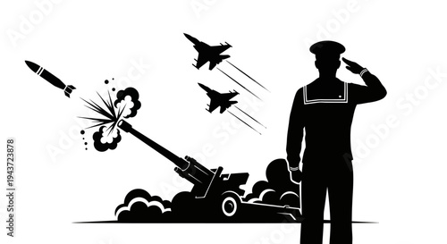 Military Salute: Navy Officer, Artillery Firing, Fighter Jets Flying