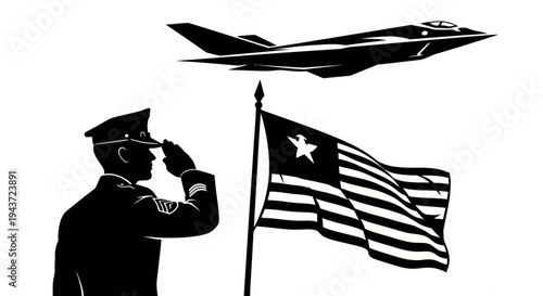 Military Salute: Soldier, Flag, and Jet - Symbol of Patriotism and Air Power
