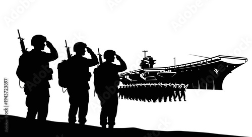 Military Salute: Soldiers Honor Aircraft Carrier and Troops