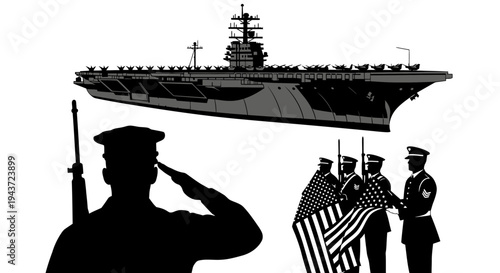 Military Salute to Aircraft Carrier and Flag Ceremony