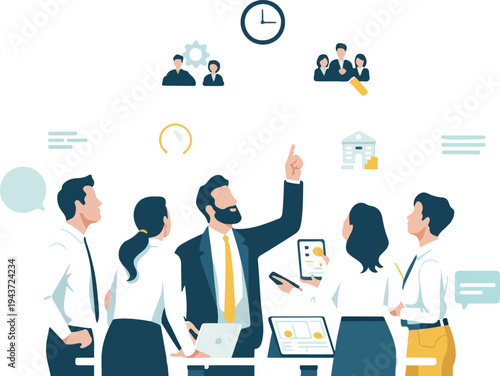 Business brainstorming meeting discussing new project idea teamwork collaboration and strategy planning vector illustrationPrint