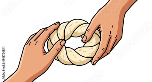 Two hands twisting dough into a ring shape.