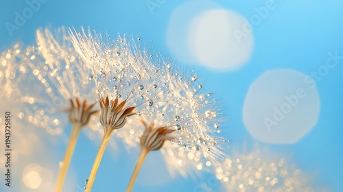 Wallpaper Mural Close-Up of Dandelion Seed Head with Crystal Water Droplets and Soft Gradient Background
 Torontodigital.ca