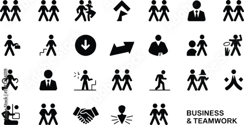 Collection of 24 minimalist business and teamwork icons for professional presentations and digital design