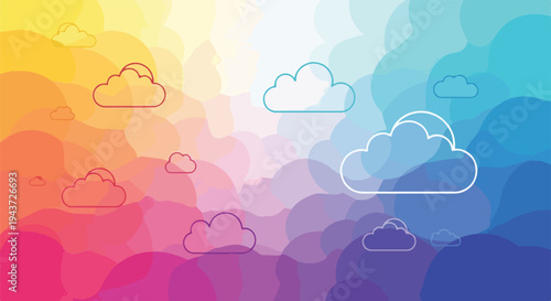 Illustration of stylized clouds set over a color gradient