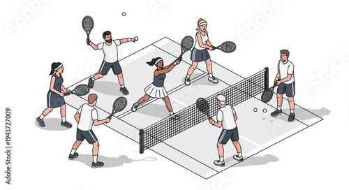 Volleyball Players in Action on Court.