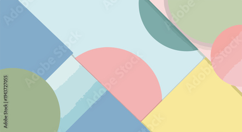 Pastel abstract geometric composition, with layered shapes and vibrant color palette