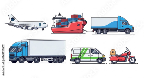 Various Vehicles Air Land Transport.