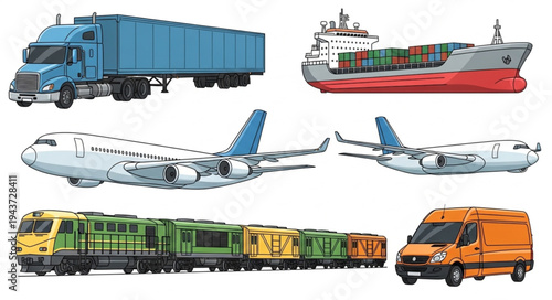 Various Vehicles for Transportation and Shipping.