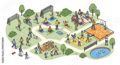 Vibrant Park Scene with People.