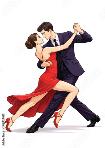 072-32-Couple performing a passionate tango dance, dressed elegantly with a red dress