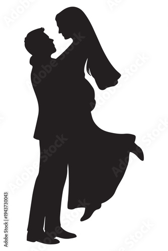 Couple dancing intimately in silhouette style