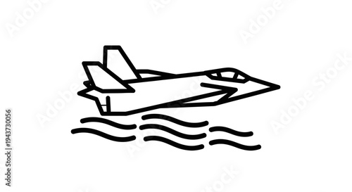 Modern Fighter Jet Taking Off From Water, Military Aircraft Icon