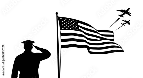 Patriotic Salute: Soldier, American Flag, and Air Show Jets