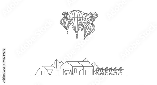 Paratroopers descend on military base, soldiers march in formation