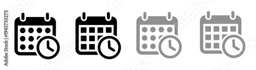 Calendar with clock icon set for scheduling appointment reminder deadline management organizer time planning events professional digital vector design. Calendar with clock icon set