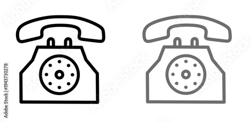 Vector illustration of a retro telephone. Set of vintage rotary telephone icons in black and grey line art style isolated on white background for design