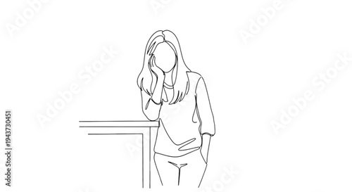 Young woman leaning on a table with a thoughtful expression  