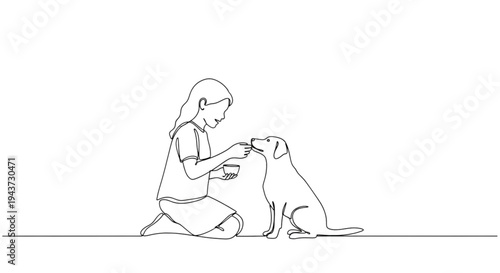 Girl feeding dog while kneeling on the floor indoors  