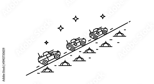 Race Cars Climbing Steep Hill with Stars and Obstacles