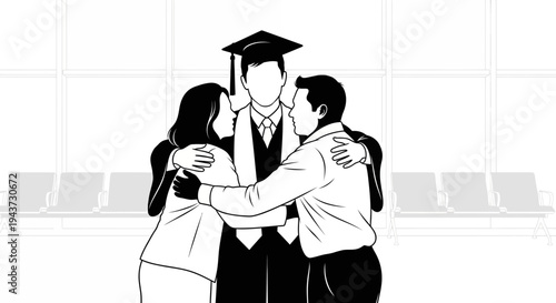 Proud Parents Hug Graduating Son in Cap and Gown